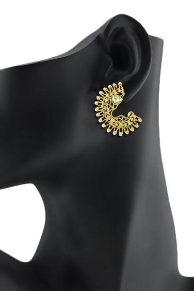 Bo'Bell Crescent Indian Jaipuri Flirty Earring/GOLDEN
