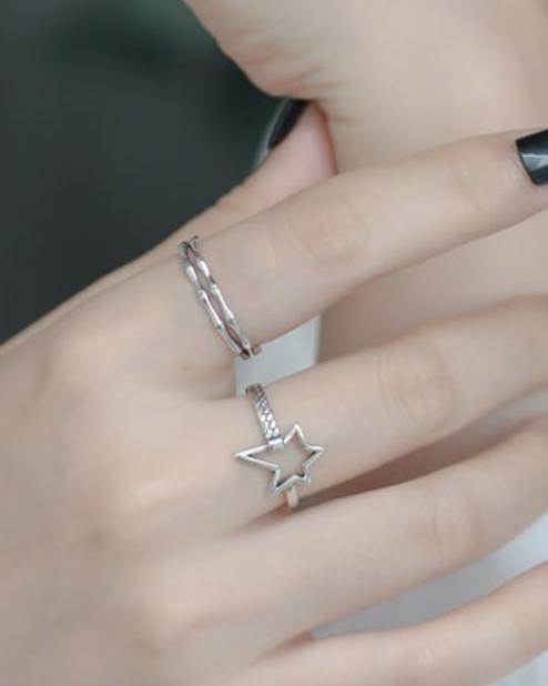 Hollow Star Sterling SIlver Adjustable Ring