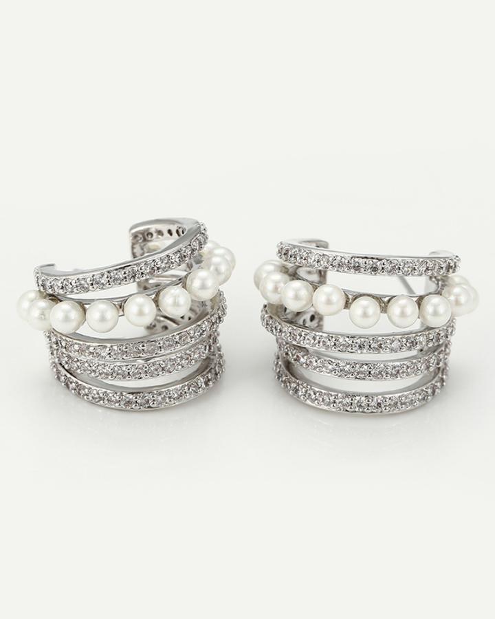 Pearl Droplet CZ Diamond Hoop