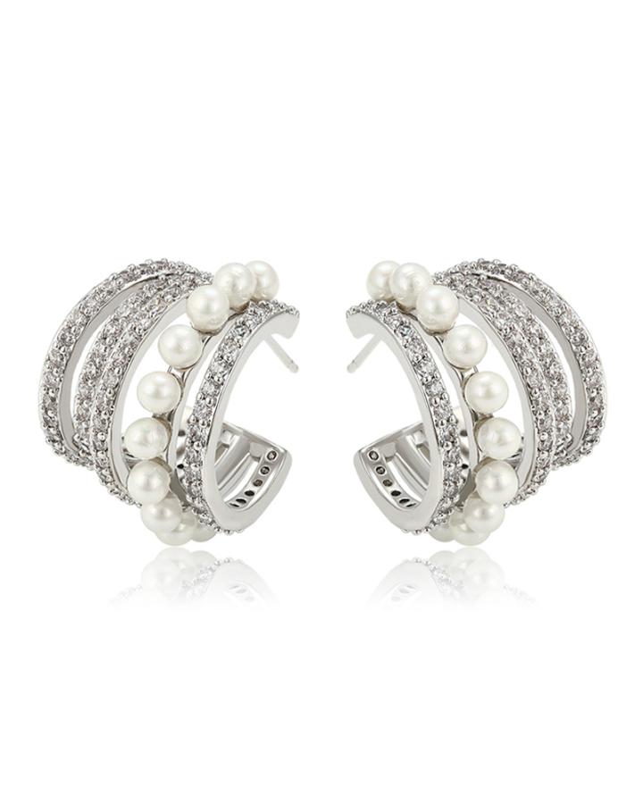 Pearl Droplet CZ Diamond Hoop