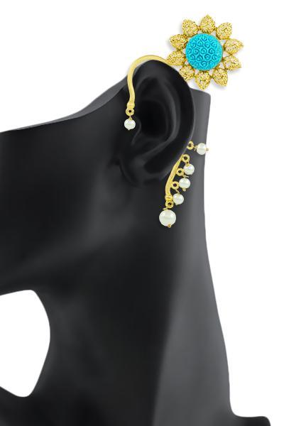 Bo'Bell Stylish Crafted Krishan Pankh Ear Cuff/TURQUOISE