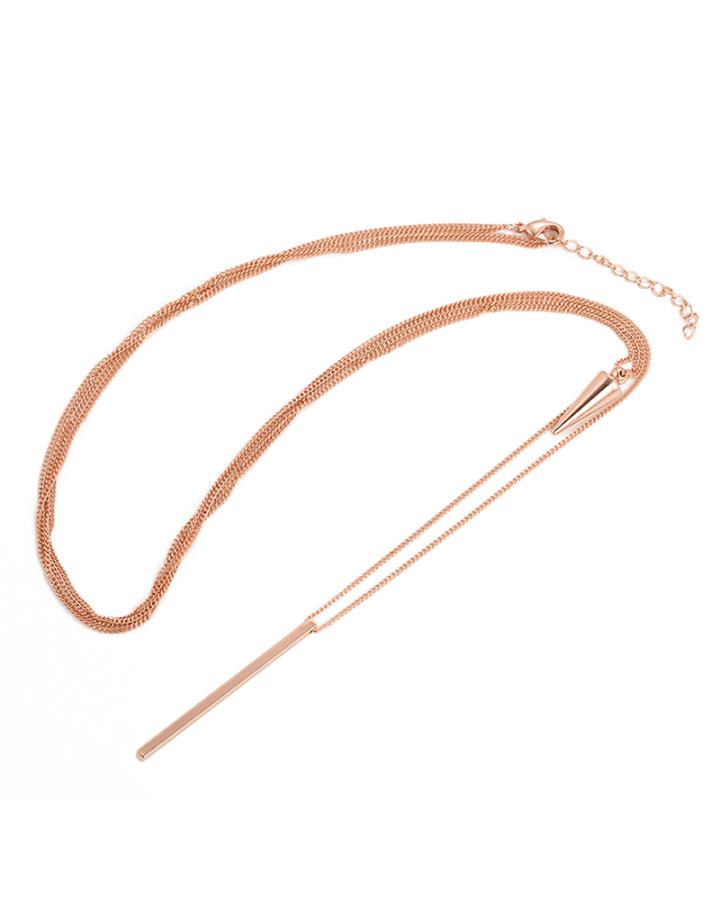 Steel Drop Pendulum Double Strand Necklace