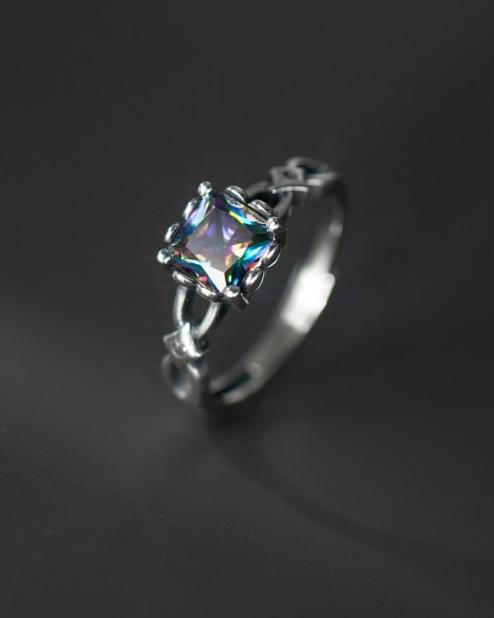 Geometric Glass Sterling Silver Adjustable Ring