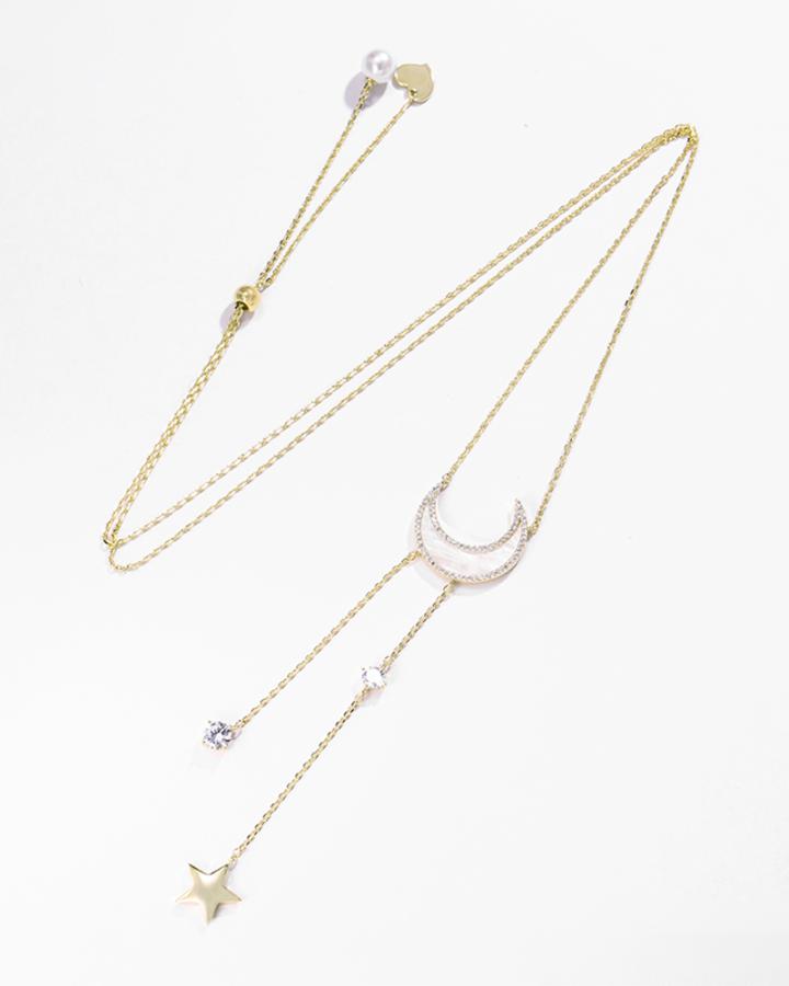 To the Moon CZ Long Necklace