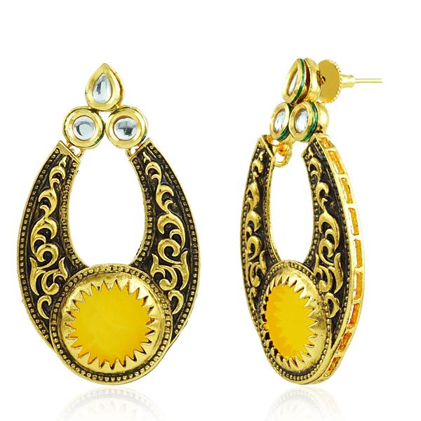 Bo'Bell Indian Versatile Carved Designer Earring/YELLOW 