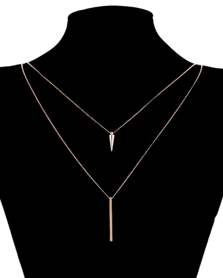 Steel Drop Pendulum Double Strand Necklace