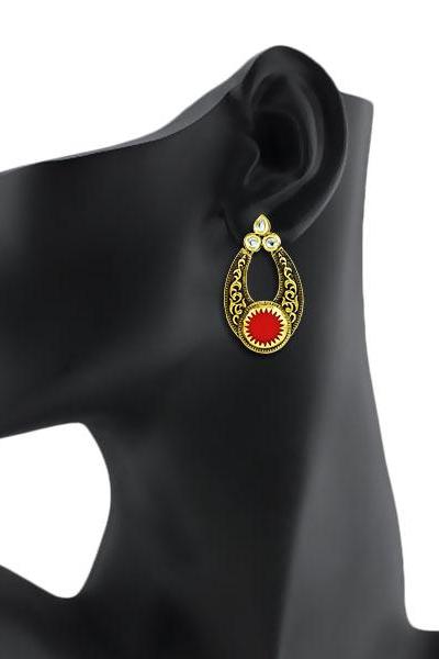 Bo'Bell Indian Versatile Carved Designer Earring/ORANGE 