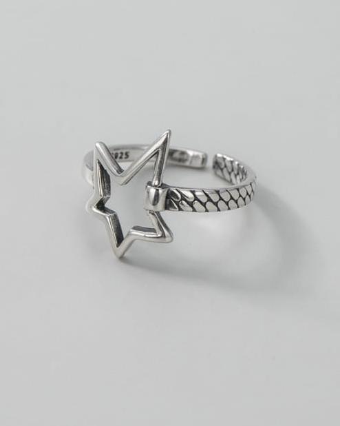 Hollow Star Sterling SIlver Adjustable Ring