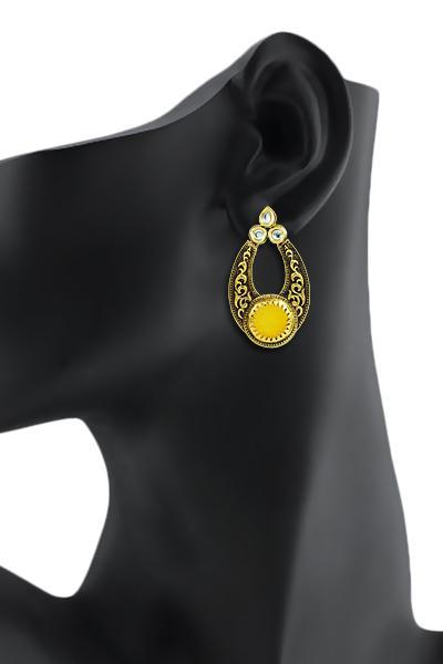 Bo'Bell Indian Versatile Carved Designer Earring/YELLOW 