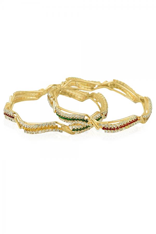 BO'BELL Gold Plated Multicolor Diamond bangles (Gold)