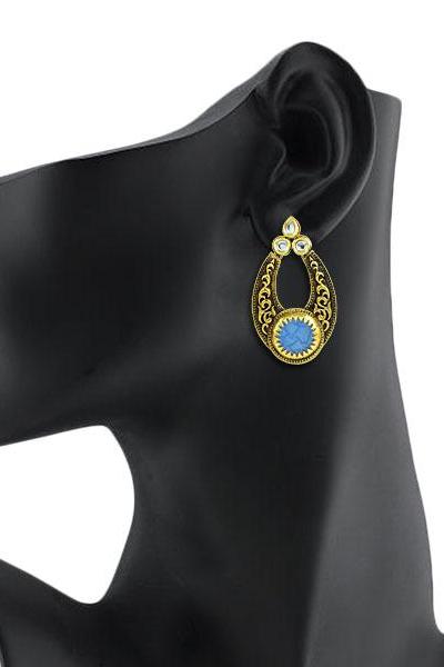 Bo'Bell Indian Versatile Carved Designer Earring/ROYALBLUE