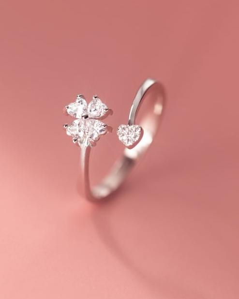 Spring Heart Adjustable Sterling Silver Ring